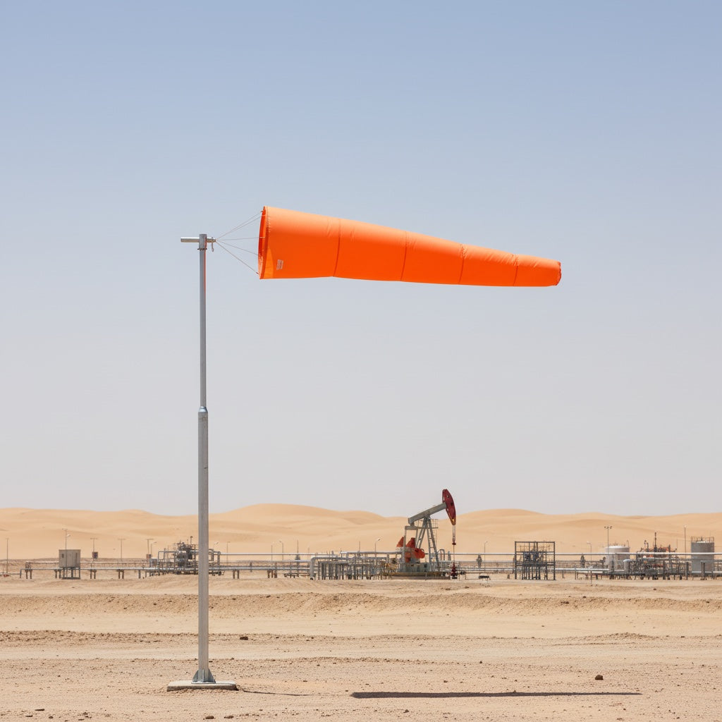 Falcon swivel arm and windsock at an oil and gas field