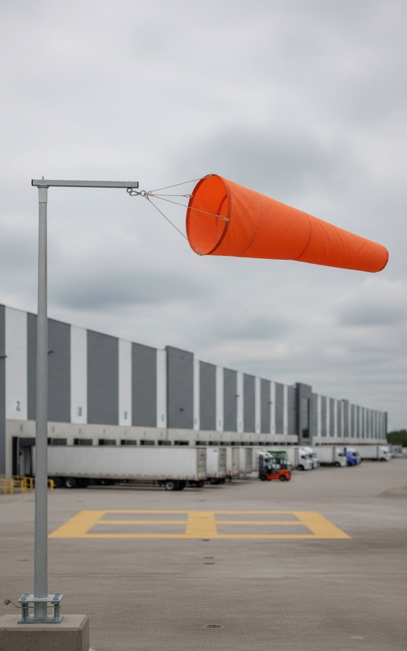 Falcon swivel arm and windsock at a distribution warehouse